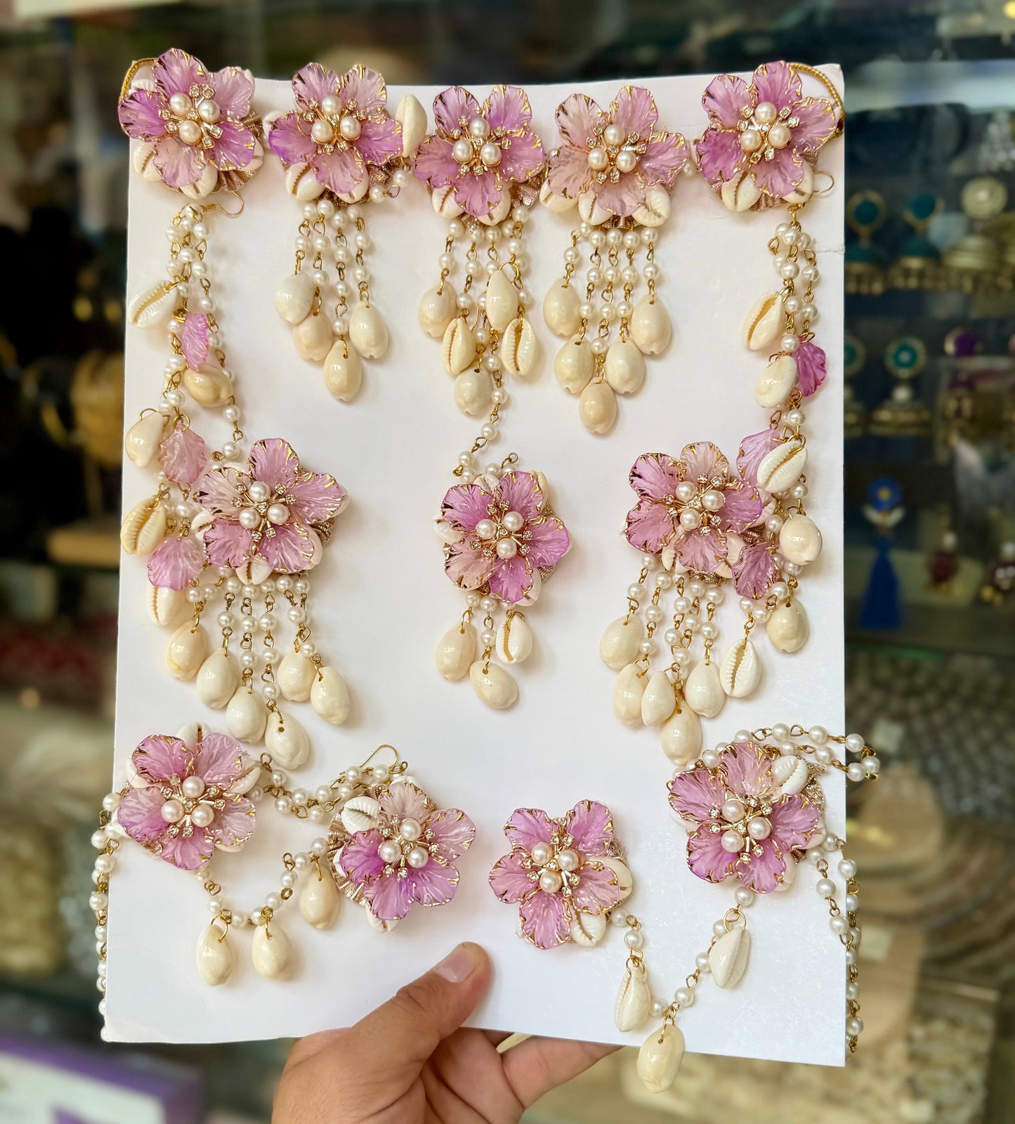 Lavender Floral & Pearl Bridal Shells Jewellery Set