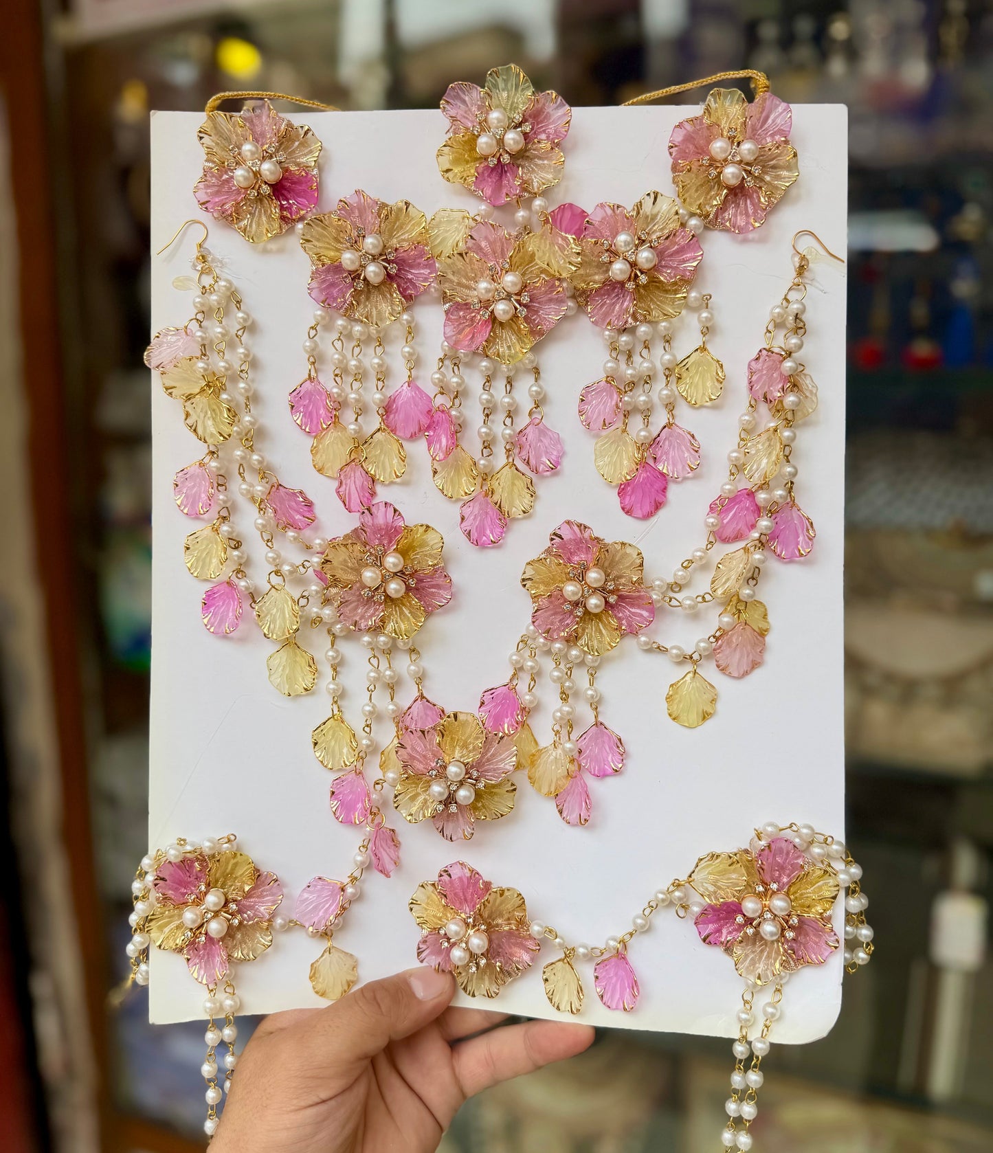 Ethereal Blossom: Handcrafted Pearl & Floral Resin Jewellery Set