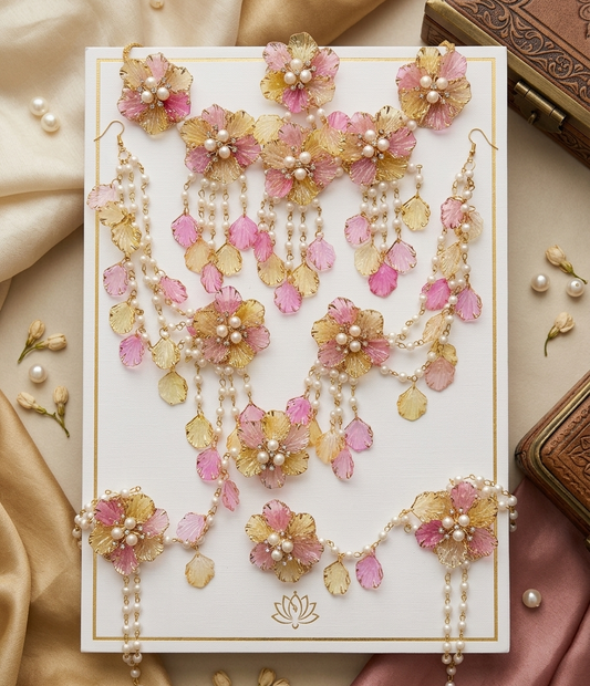 Ethereal Blossom: Handcrafted Pearl & Floral Resin Jewellery Set