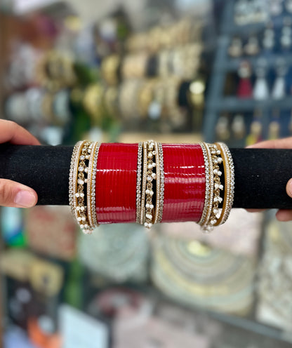 Bridal Chura Rich Red Kashmiri Bangles Hanging pearl