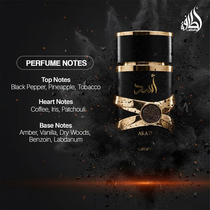 Lattafa Asad Eau De Parfum 100ml Long Lasting Luxury Perfume Spray For Men | Premium Refreshing Oud and Musk Fragrances (Asad)