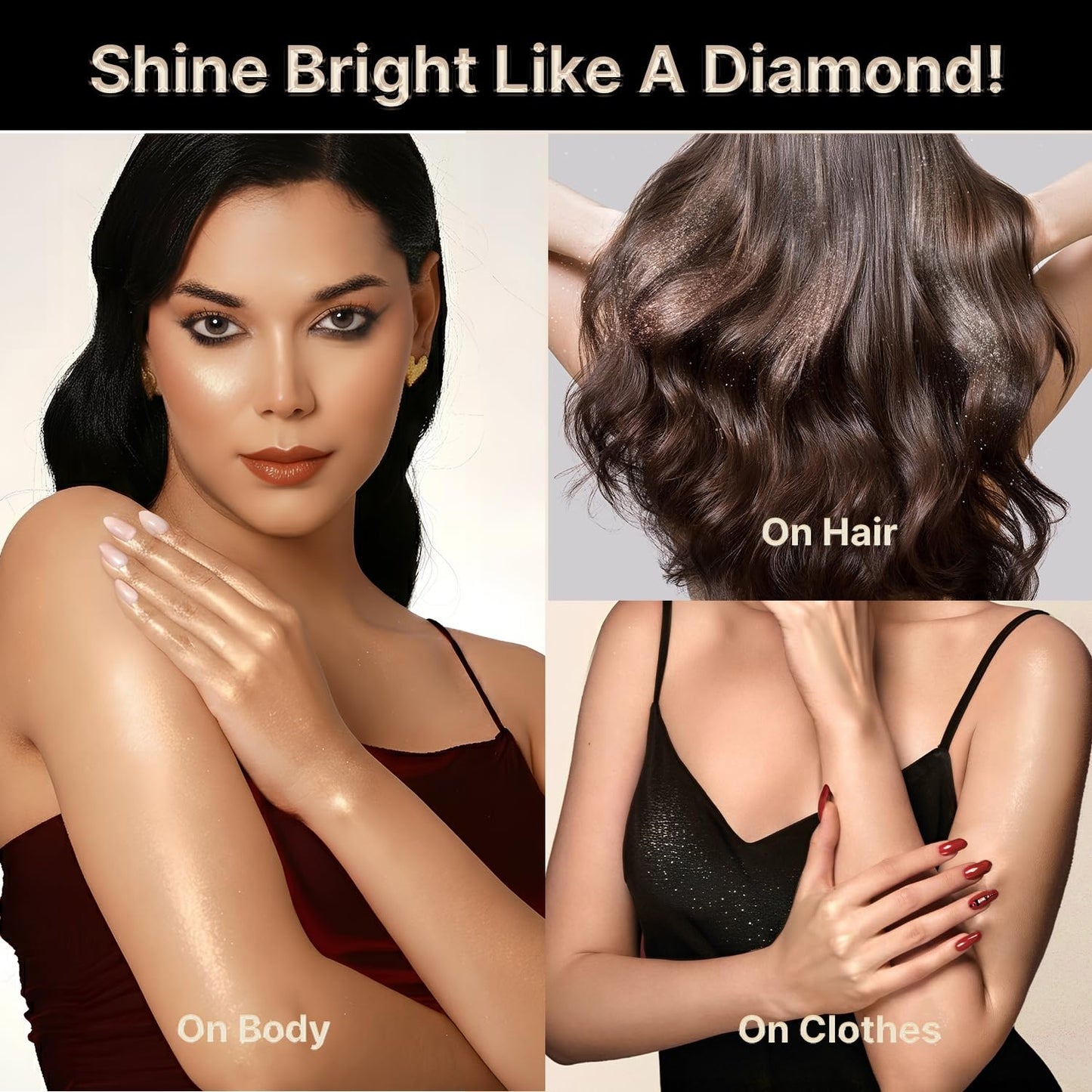Swiss Beauty Select Born To Dazzle Glitter Spray | Pearlescent Particles | Multidimensional Shine | High-Impact Glow | Lightweight & Blendable | Gentle On The Skin | For Body & Hair | Shade- Hollywood Glam, 5gm