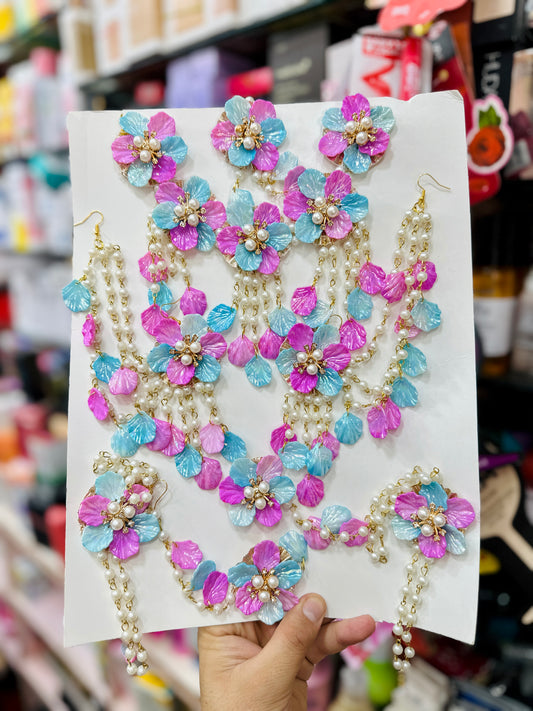 Petal Infused Artisan Purple and Sky Blue Resin Jewellery .