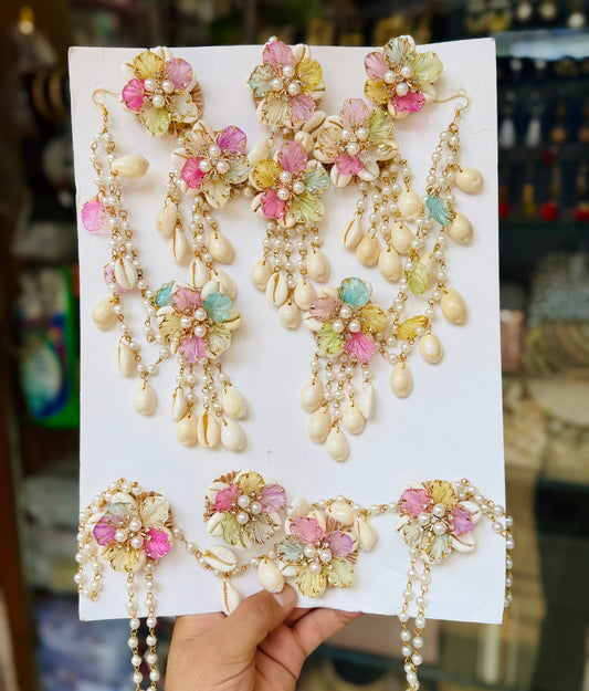 Pastel Bloom Shell & Pearl Bridal Jewelry Set