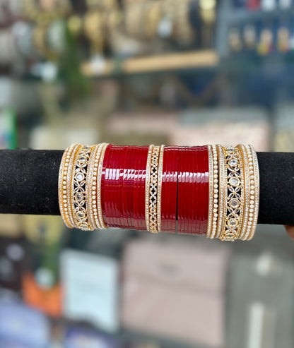Bridal Chura Rich Red AD Stone Bangles