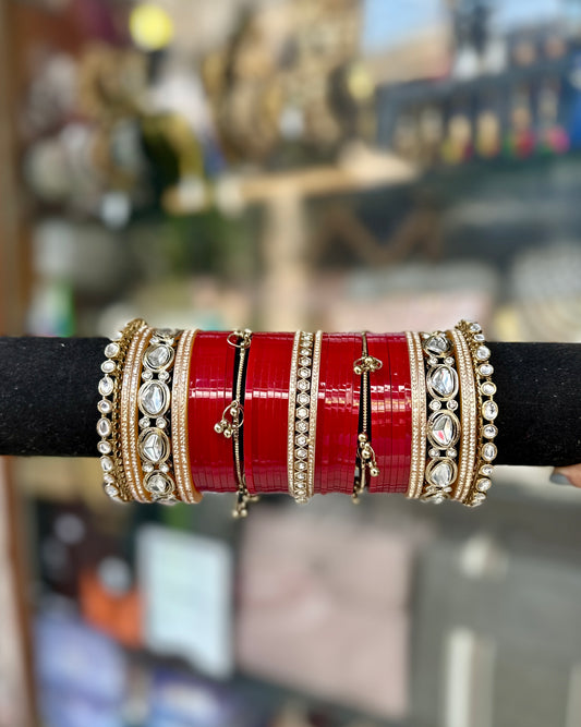 Bridal Chura – Traditional Red & White Wedding Bangles Set BDH020