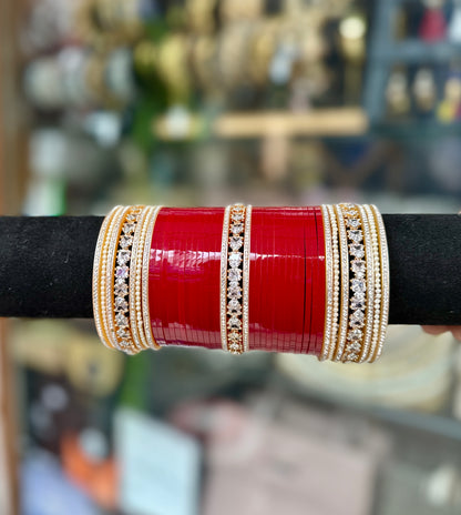 Bridal Chura Ad Stone With Pearl Bangles