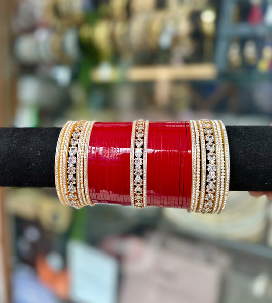 Bridal Chura Ad Stone With Pearl Bangles BDH014
