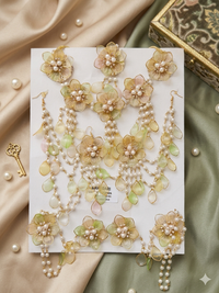 Ethereal Handcrafted Pearl and Gilded Floral Resin Jewellery Set - Complete Bridal/Festive Collection