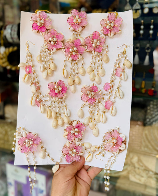 Blush Pink Shell & Pearl Floral Bridal Jewelry Set