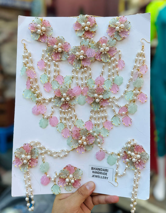 Pista And Pink Resin Jewellery.