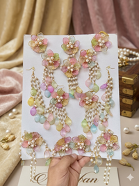 Pastel Paradise: Multicolored Resin Flower and Pearl Bridal Haldi/Mehendi Jewellery Set.