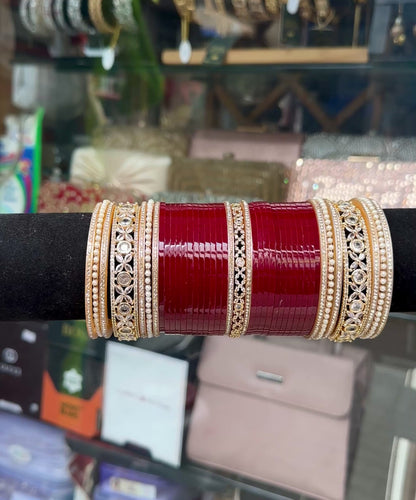 Bridal Chura Rich Red AD Stone Bangles