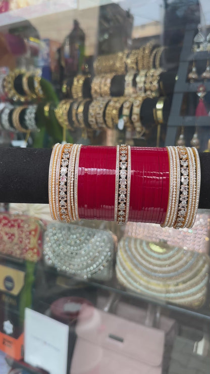 Bridal Chura Ad Stone With Pearl Bangles