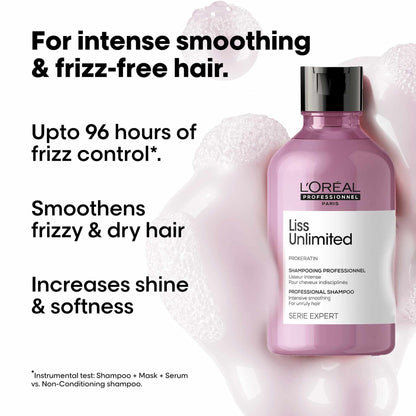 L'Oréal Professionnel Liss Unlimited Shampoo, Upto 96 hours of frizz control, With Pro-Keratin (300ml)